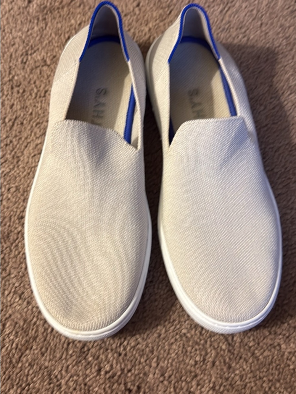Rothy’s Slip-On Canvas Loafers with Blue Trim